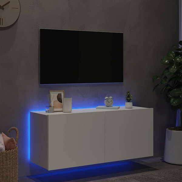 vidaXL V&auml;ggmonterad tv-b&auml;nk LED vit 100x35x41 cm