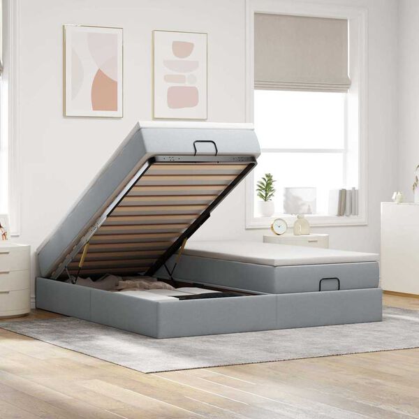 vidaXL Ottoman s&auml;ngram med madrasser ljusgr&aring; 180x200 cm tyg