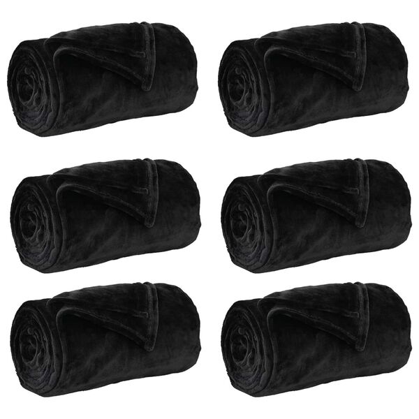 vidaXL Filtar 6 pcs Svart 220 x 240 cm Fleece