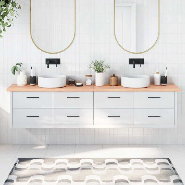 vidaXL B&auml;nkskiva badrum ljusbrun 220x40x(2-4) cm behandlat massivt tr&auml;