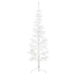 vidaXL Smal halv plastgran med stativ vit 150 cm