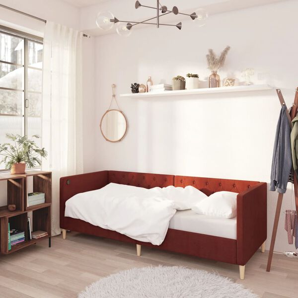 vidaXL Dagb&auml;dd med madrass USB vinr&ouml;d tyg 90x200 cm