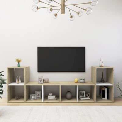 vidaXL TV-skåp 4 st vit och sonoma-ek 72x35x36,5 cm konstruerat trä