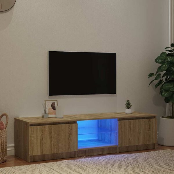 vidaXL TV-bänk med LED-belysning rökfärgad ek 140x40x36 cm