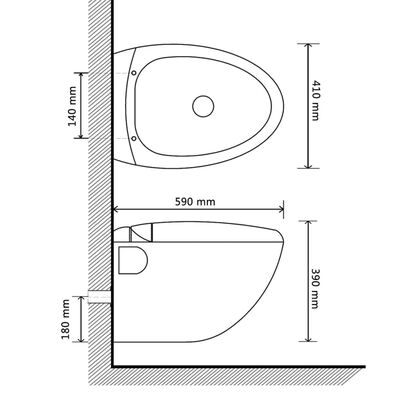 vidaXL Vägghängd äggformad toalett med dold cistern svart