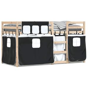 vidaXL Lofts&auml;ng med gardiner vit&svart 90x200 cm massiv furu