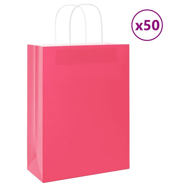 vidaXL Pappersp&aring;sar 50 st med handtag rosa 26x12x35 cm