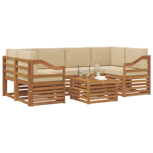 vidaXL Soffgrupper 7 pcs Naturlig och Beige Massivt Akaciatr&auml;