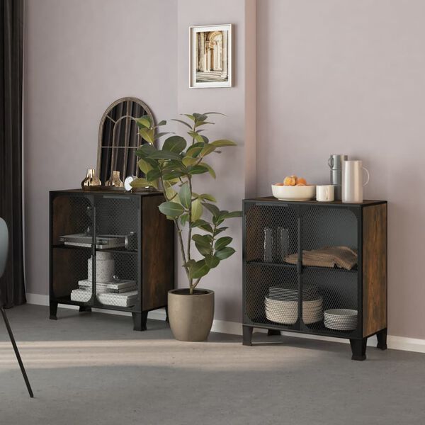 vidaXL F&ouml;rvaringssk&aring;p 2 st rustik brun 72x36x82 cm metall och MDF