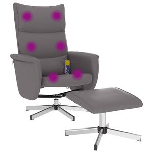 vidaXL Massagef&aring;t&ouml;lj med fotpall gr&aring; konstl&auml;der