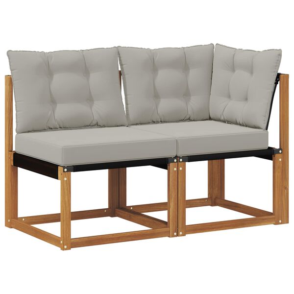 vidaXL Modulsoffa utomhus mitt och h&ouml;rn med kudde 2 Stycke Naturf&auml;rg