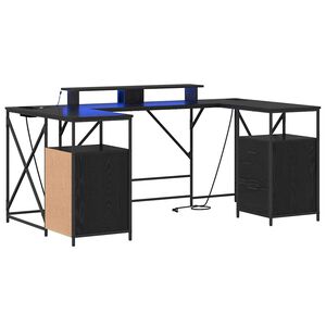 vidaXL Skrivbord Svart Ek Konstruerat tr&auml; 182 x 101 x 87,5 cm