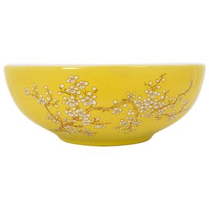 vidaXL Handfat vit och gul rund &Phi;41x14 cm keramik