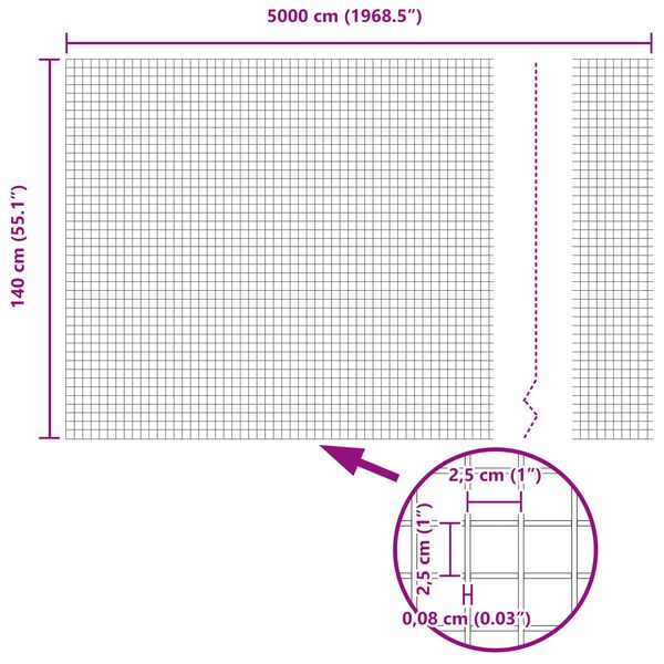 vidaXL Svetsat trådstängsel Silver 1.4 x 50 m Stål