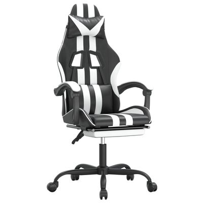 vidaXL Snurrbar gamingstol med fotstöd svart och vit konstläder