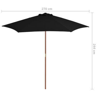 vidaXL Trädgårdsparasoll med trästång svart 270 cm