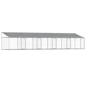 vidaXL Hundg&aring;rd med tak och d&ouml;rrar gr&aring; 10x2x2 cm galvaniserat st&aring;l