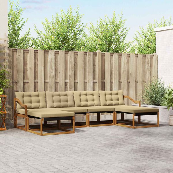 vidaXL Utomhussoffset med kudde 6 pcs Naturlig och Beige