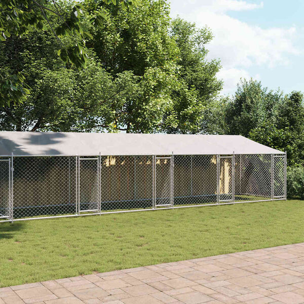 vidaXL Hundg&aring;rd med tak och d&ouml;rrar gr&aring; 12x2x2 cm galvaniserat st&aring;l