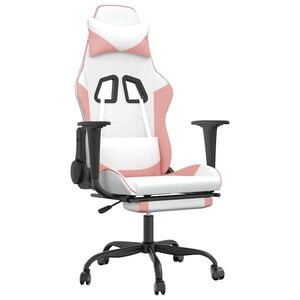 vidaXL Gamingstol med massage och fotst&ouml;d vit och rosa konstl&auml;der