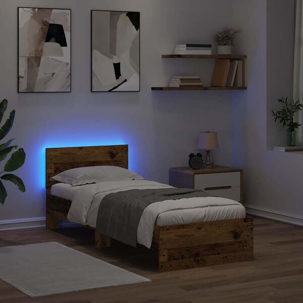 vidaXL S&auml;ngram med huvudgavel Gammalt tr&auml; 75 x 190 cm Konstruerat tr&auml;