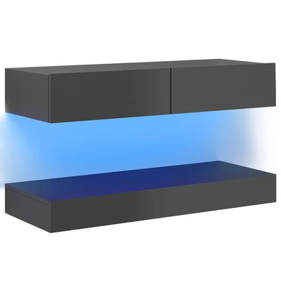 vidaXL TV-bänk med LED-belysning grå högglans 90x35 cm