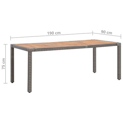 vidaXL Trädgårdsbord grå 190x90x75 cm konstrotting massivt akaciaträ