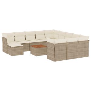 vidaXL Soffgrupp f&ouml;r tr&auml;dg&aring;rden med dynor 13 delar beige konstrotting