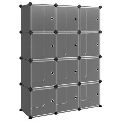 vidaXL Förvaringskuber stapelbara 12 kuber med dörrar svart PP