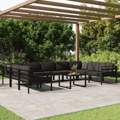 vidaXL Loungegrupp för trädgården 10delar med dynor aluminium antracit