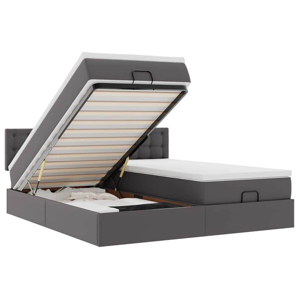 vidaXL Ottomansk säng med madrasser&LEDs grå 180x200cm konstläder