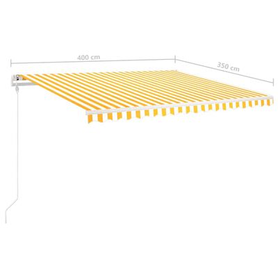 vidaXL Markis manuellt infällbar med LED 4x3,5 m gul och vit