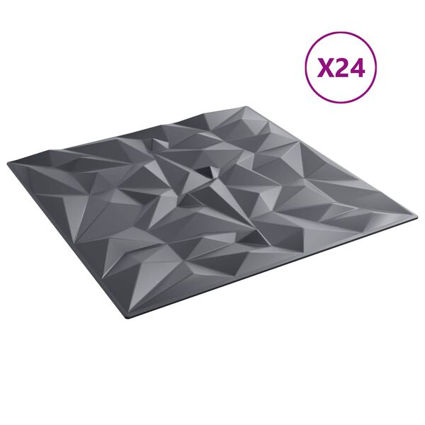 vidaXL V&auml;ggpaneler 24 pcs Amethyst Gr&aring; 50 x 50 cm XPS Skum
