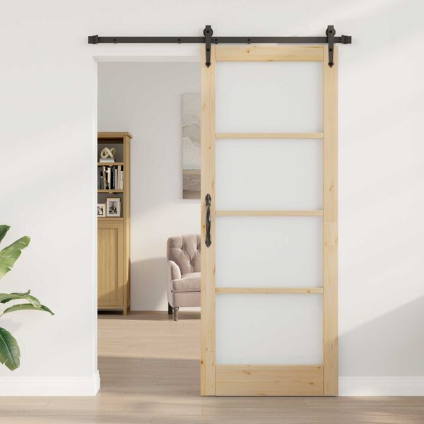 vidaXL Skjutdörr ORKDAL Naturfärg 83 x 211 cm Massivt tallträ och glas