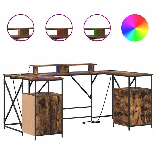 vidaXL Skrivbord med låda Rökt ek 182 x 101 x 87,5 cm Konstruerat trä
