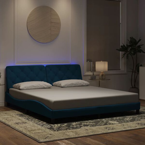 vidaXL Bed Frame with LED without Mattress Blue 180x200 cm Velvet