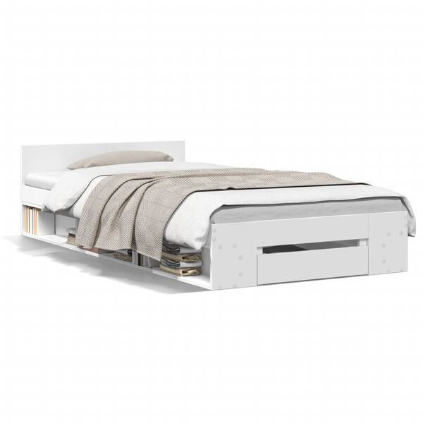 vidaXL Sängram med låda vit 90x190 cm konstruerad trä