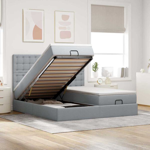 vidaXL Ottoman s&auml;ngram med madrasser ljusgr&aring; 200x200 cm tyg