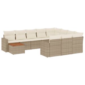 vidaXL Loungegrupp f&ouml;r tr&auml;dg&aring;rden m. dynor 11 delar beige konstrotting