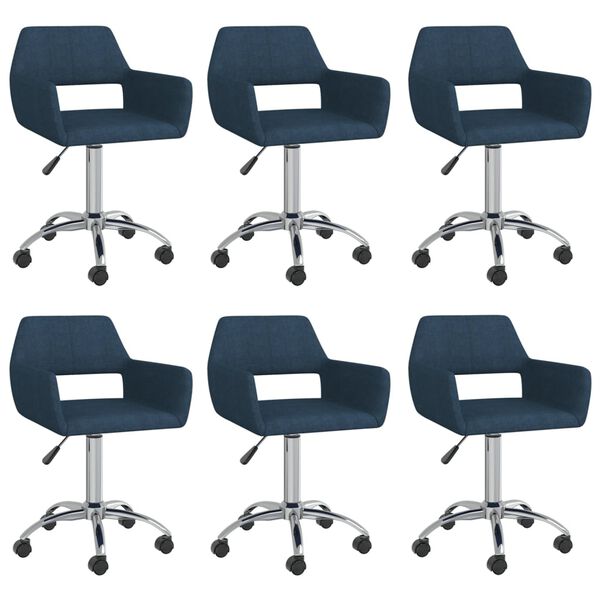 vidaXL Snurrbara matstolar 6 st bl&aring; tyg