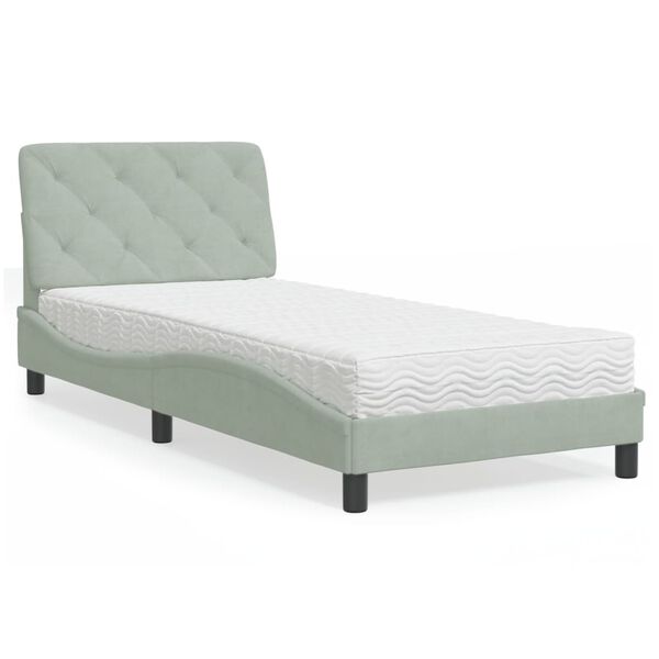 vidaXL Bed with Mattress Light Grey 90x200 cm Velvet