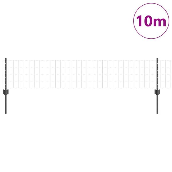 vidaXL St&auml;ngsel med stolpe Gr&aring; 0,4 x 10 m St&aring;l och PVC