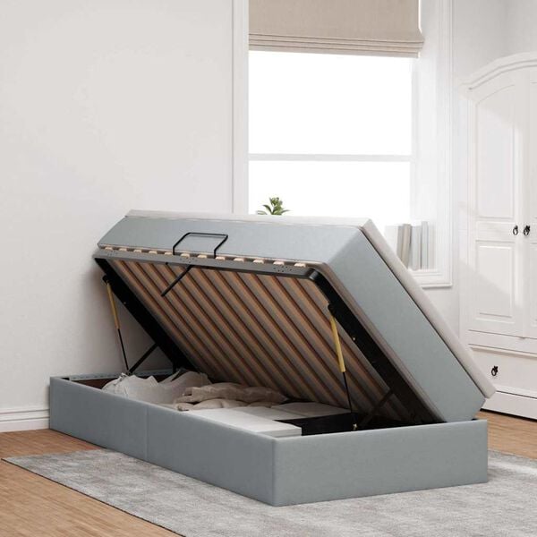 vidaXL F&ouml;rvaringss&auml;ng med madrass Ljusgr&aring; 90 x 190 cm Polyester