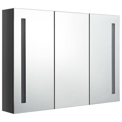 vidaXL Spegelskåp med LED 89x14x62 cm glänsande grå