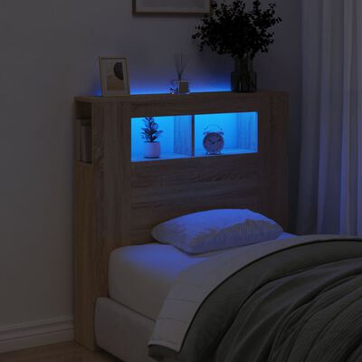 vidaXL Sänggavel LED sonoma-ek 100x18,5x103,5 cm konstruerat trä