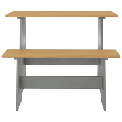 vidaXL Matbord med bänk honungsbrun och grå massiv furu