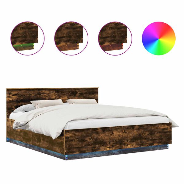 vidaXL S&auml;ngram med LED -remsljus R&ouml;kt ek 200 x 200 cm Konstruerat tr&auml;