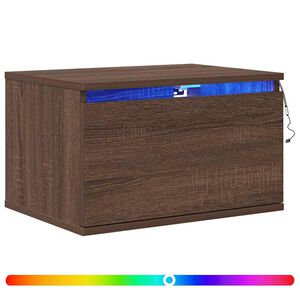 vidaXL V&auml;ggmonterade s&auml;ngbord med LED-lampor 2 st brun ek