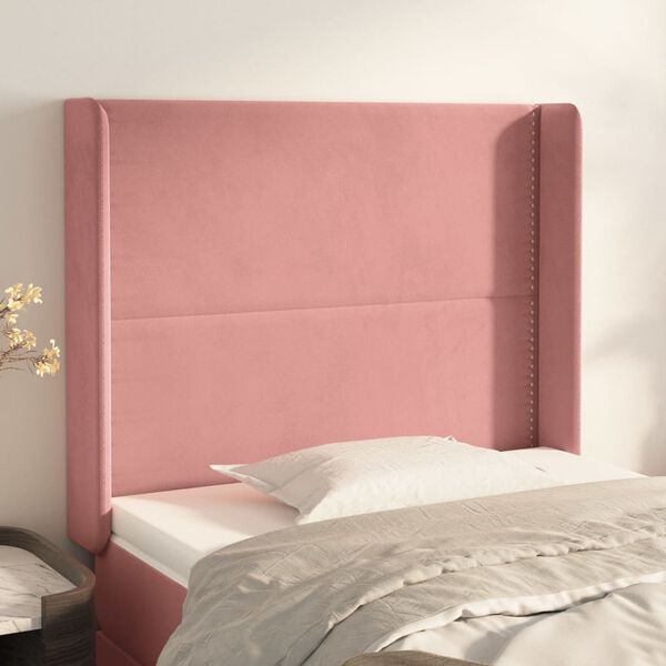 vidaXL S&auml;nggavel med kanter rosa 83x16x118/128 cm sammet