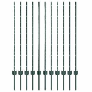 vidaXL Inb&auml;ddad staketpost 11 st Gr&ouml;n 160 cm Pulverlackerat st&aring;l